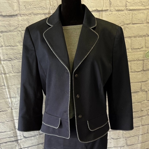 Tahari Denim Suite with White Piping Detail- Plus - Picture 2 of 16